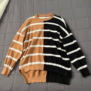 Striped Tan and Black Sweater